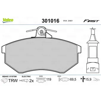 Jeu de 4 plaquettes de frein avant VALEO 301016