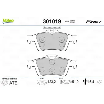 Jeu de 4 plaquettes de frein arrière VALEO 301019