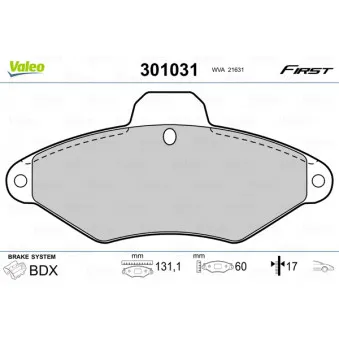 Jeu de 4 plaquettes de frein avant VALEO 301031