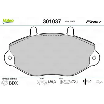 Jeu de 4 plaquettes de frein avant VALEO 301037