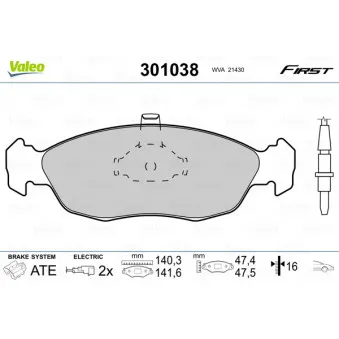Jeu de 4 plaquettes de frein avant VALEO 301038