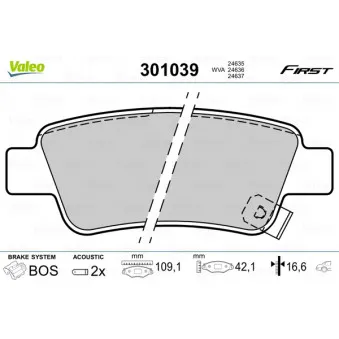 Jeu de 4 plaquettes de frein arrière VALEO 301039