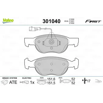Jeu de 4 plaquettes de frein avant VALEO 301040