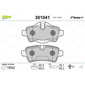 Jeu de 4 plaquettes de frein arrière VALEO 301041
