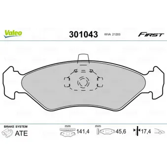 Jeu de 4 plaquettes de frein avant VALEO 301043