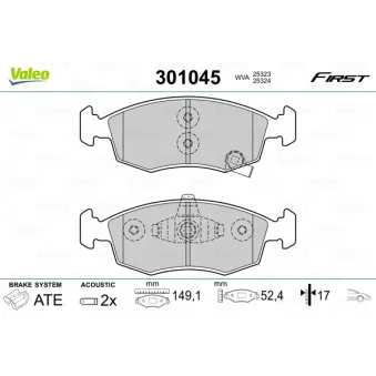 Jeu de 4 plaquettes de frein avant VALEO 301045