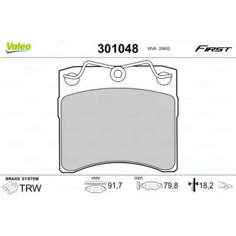 Jeu de 4 plaquettes de frein avant VALEO 301048