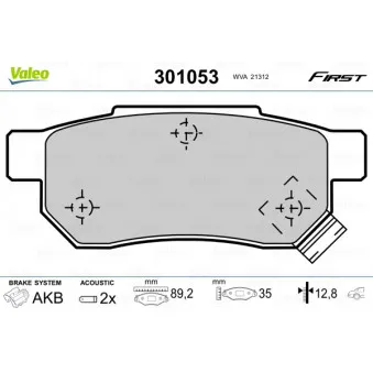 Jeu de 4 plaquettes de frein arrière VALEO 301053