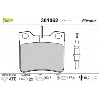 Jeu de 4 plaquettes de frein arrière VALEO 301062