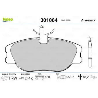 Jeu de 4 plaquettes de frein avant VALEO 301064