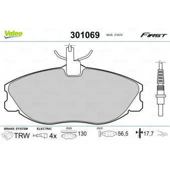 Jeu de 4 plaquettes de frein avant VALEO 301069