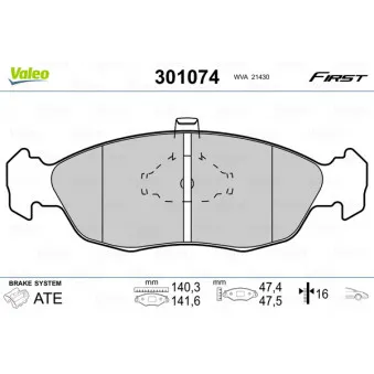 Jeu de 4 plaquettes de frein arrière VALEO 301074