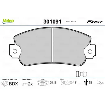Jeu de 4 plaquettes de frein avant VALEO 301091
