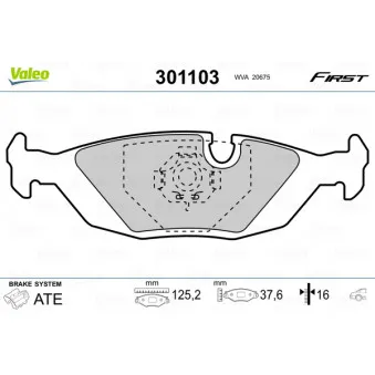 Jeu de 4 plaquettes de frein arrière VALEO 301103