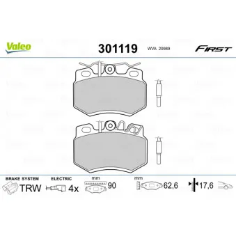 Jeu de 4 plaquettes de frein avant VALEO 301119