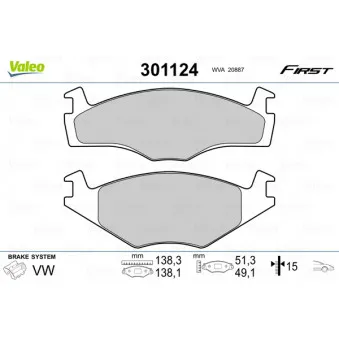 Jeu de 4 plaquettes de frein avant VALEO 301124