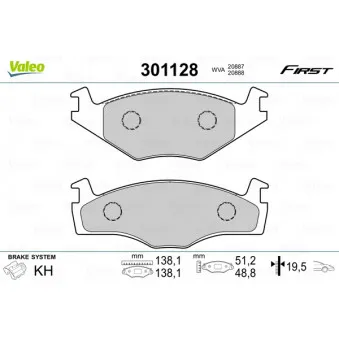 Jeu de 4 plaquettes de frein avant VALEO 301128