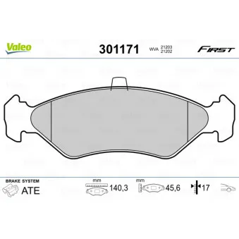 Jeu de 4 plaquettes de frein avant VALEO 301171