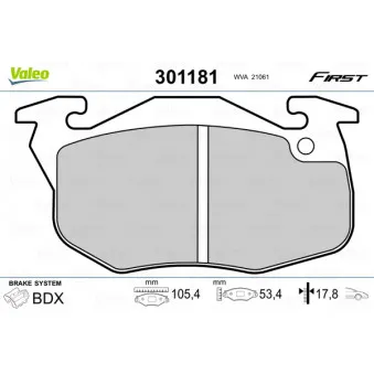 Jeu de 4 plaquettes de frein avant VALEO 301181