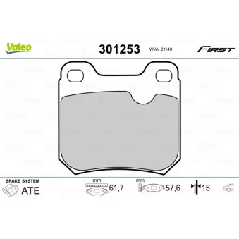Jeu de 4 plaquettes de frein arrière VALEO 301253