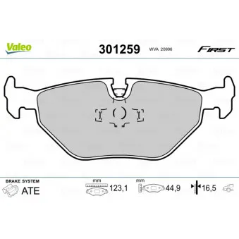 Jeu de 4 plaquettes de frein arrière VALEO 301259