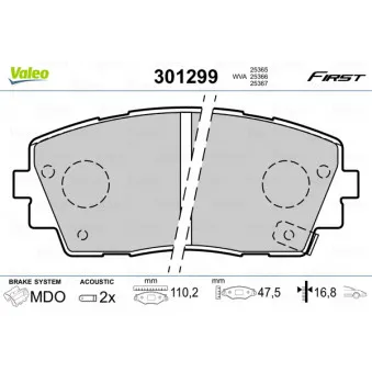 Jeu de 4 plaquettes de frein avant VALEO 301299