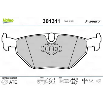 Jeu de 4 plaquettes de frein arrière VALEO 301311