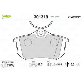 Jeu de 4 plaquettes de frein arrière VALEO 301319
