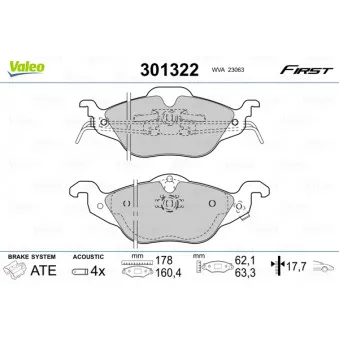 Jeu de 4 plaquettes de frein avant VALEO 301322