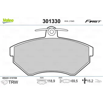 Jeu de 4 plaquettes de frein avant VALEO 301330