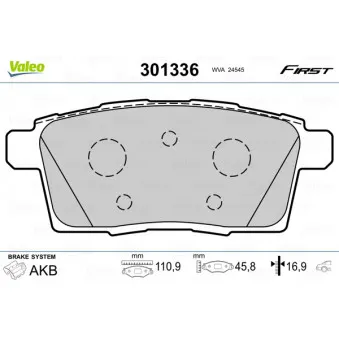 Jeu de 4 plaquettes de frein arrière VALEO 301336