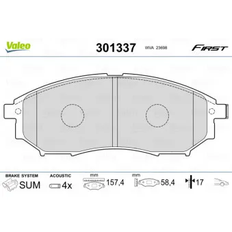 Jeu de 4 plaquettes de frein avant VALEO 301337