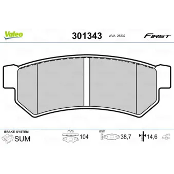 Jeu de 4 plaquettes de frein arrière VALEO 301343