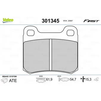Jeu de 4 plaquettes de frein arrière VALEO 301345
