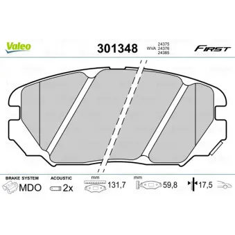 Jeu de 4 plaquettes de frein arrière VALEO 301348