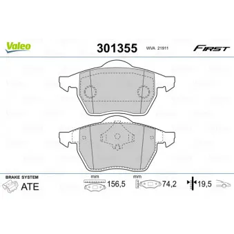 Jeu de 4 plaquettes de frein arrière VALEO 301355