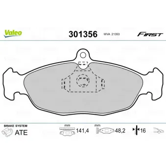 Jeu de 4 plaquettes de frein arrière VALEO 301356