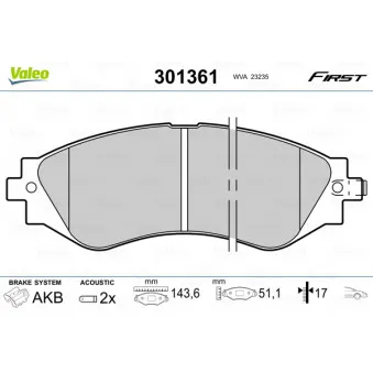 Jeu de 4 plaquettes de frein avant VALEO 301361