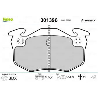 Jeu de 4 plaquettes de frein arrière VALEO 301396
