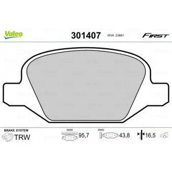 Jeu de 4 plaquettes de frein arrière VALEO 301407