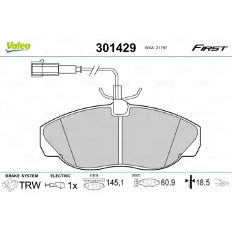 Jeu de 4 plaquettes de frein arrière VALEO 301429