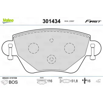 Jeu de 4 plaquettes de frein arrière VALEO 301434