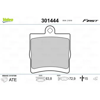 Jeu de 4 plaquettes de frein arrière VALEO 301444