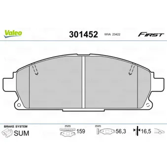Jeu de 4 plaquettes de frein avant VALEO 301452