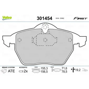 Jeu de 4 plaquettes de frein avant VALEO 301454
