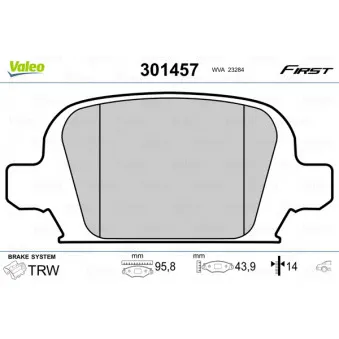 Jeu de 4 plaquettes de frein arrière VALEO 301457