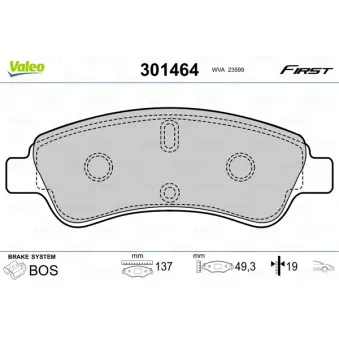 Jeu de 4 plaquettes de frein avant VALEO 301464