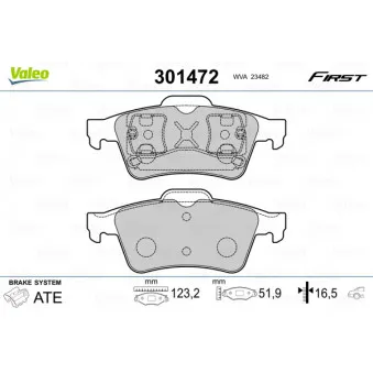 Jeu de 4 plaquettes de frein arrière VALEO 301472