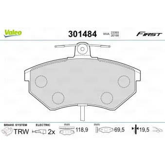 Jeu de 4 plaquettes de frein avant VALEO 301484