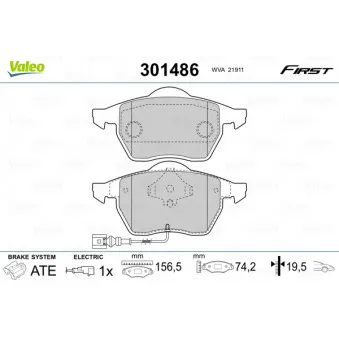 Jeu de 4 plaquettes de frein avant VALEO 301486